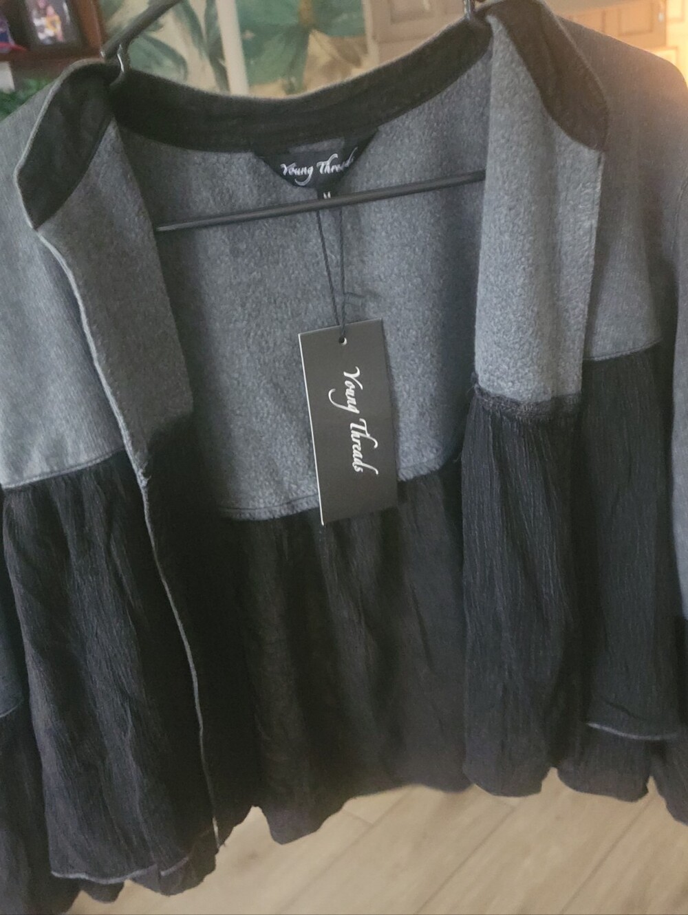 Young Threads Two-Tone Gray and Black Open-Front Cardigan